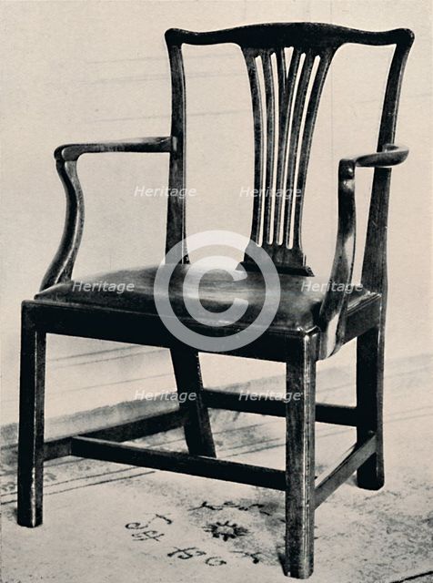 'Simple Chippendale Mahogany Arm-Chair with Rail Back and Movable Seat', mid 18th century, (1927) . Artists: Edward F Strange, Thomas Chippendale.