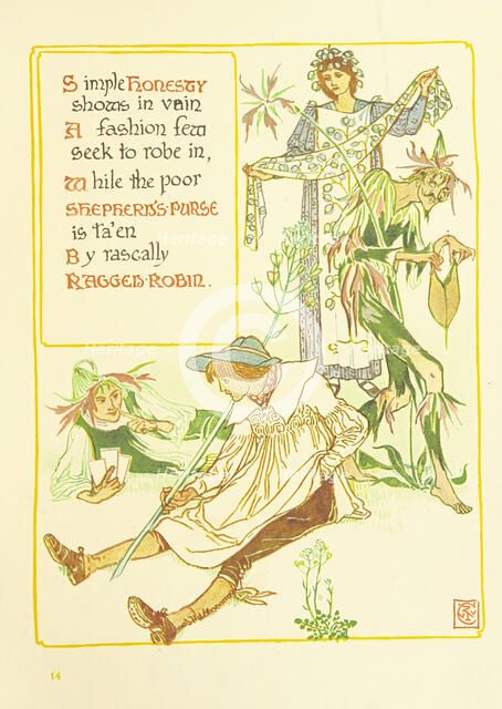 Simple Honesty shows in vain A fashion few seek to robe in..., 1899. Creator: Walter Crane.