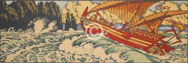 Sinbad the Sailor. Illustration for Arabian Fairy Tales. Artist: Bilibin, Ivan Yakovlevich (1876-1942)