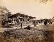Singapore: a large bungalow for British officers with tropical plants in the garden, 1880. Creator: John Edmund Taylor