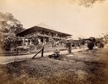 Singapore: a large bungalow for British officers with tropical plants in the garden, 1880. Creator: John Edmund Taylor