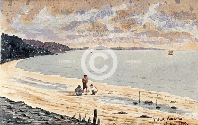 Singapore: a view along the beach at Pasar Panjong, 1879. Creator: John Edmund Taylor.