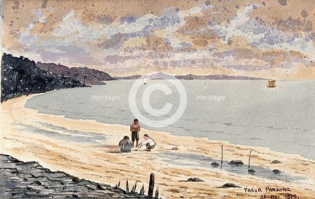 Singapore: a view along the beach at Pasar Panjong, 1879. Creator: John Edmund Taylor.