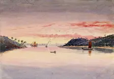 Singapore: evening view of the entrance to the harbour, 1879. Creator: John Edmund Taylor