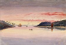 Singapore: evening view of the entrance to the harbour, 1879. Creator: John Edmund Taylor