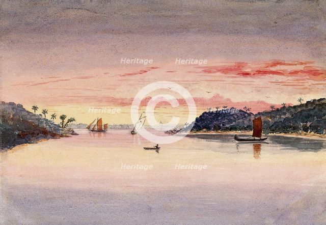 Singapore: evening view of the entrance to the harbour, 1879. Creator: John Edmund Taylor.