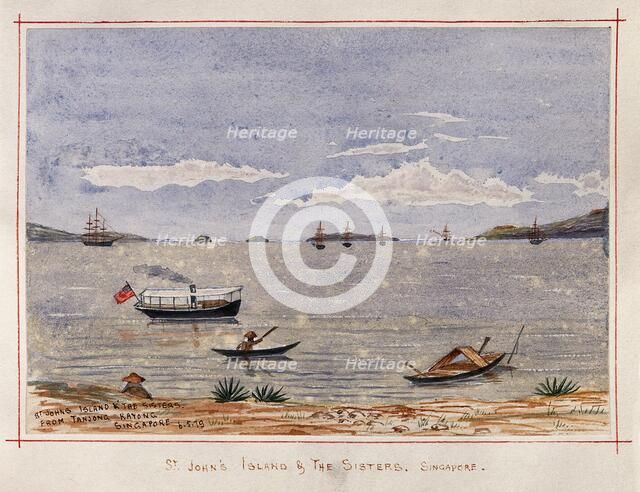 Singapore: St  John's Island and The Sisters from the beach at Tanjong Katong, 1879. Creator: John Edmund Taylor.