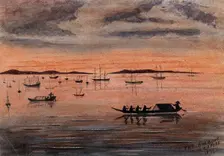 Singapore: sunset over the harbour, 1879. Creator: John Edmund Taylor