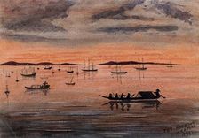 Singapore: sunset over the harbour, 1879. Creator: John Edmund Taylor