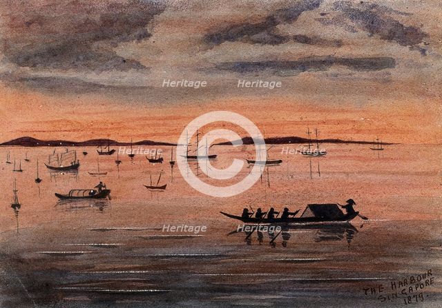 Singapore: sunset over the harbour, 1879. Creator: John Edmund Taylor.