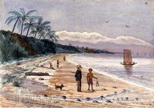 Singapore: view along the beach by Singlap, 1879. Creator: John Edmund Taylor