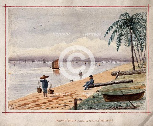 Singapore: view from the beach at Tanjong Katong, 1879. Creator: John Edmund Taylor.