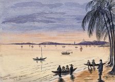 Singapore: view towards Singapore from the beach at Tanjong Katong at sunset, 1879. Creator: John Edmund Taylor