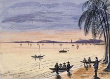 Singapore: view towards Singapore from the beach at Tanjong Katong at sunset, 1879. Creator: John Edmund Taylor