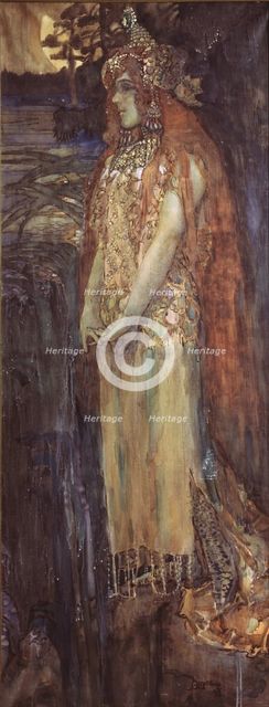 Singer Nadezhda Zabela-Vrubel as Princess Volkhova in the opera Sadko by N. Rimsky-Korsakov, 1898. Artist: Vrubel, Mikhail Alexandrovich (1856-1910)