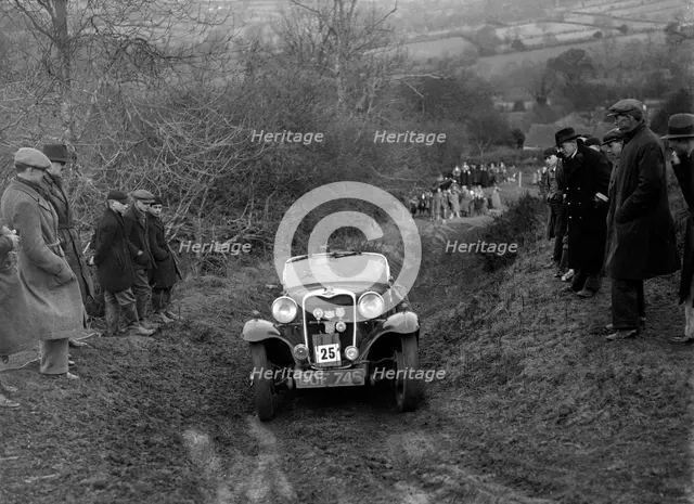 Singer of E Bunn competing in the MG Car Club Midland Centre Trial, 1938. Artist: Bill Brunell.