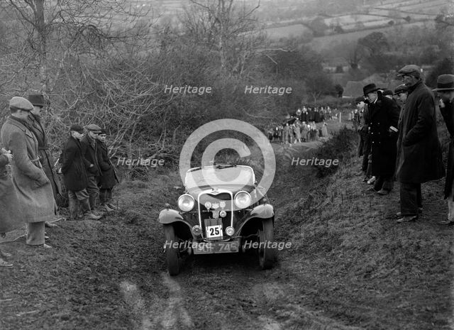 Singer of E Bunn competing in the MG Car Club Midland Centre Trial, 1938. Artist: Bill Brunell.