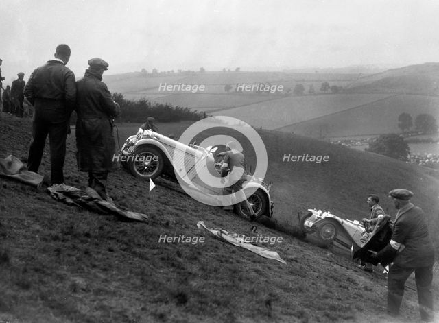 Singer and Riley Imp of B Bira competing in the MG Car Club Rushmere Hillclimb, Shropshire, 1935. Artist: Bill Brunell.