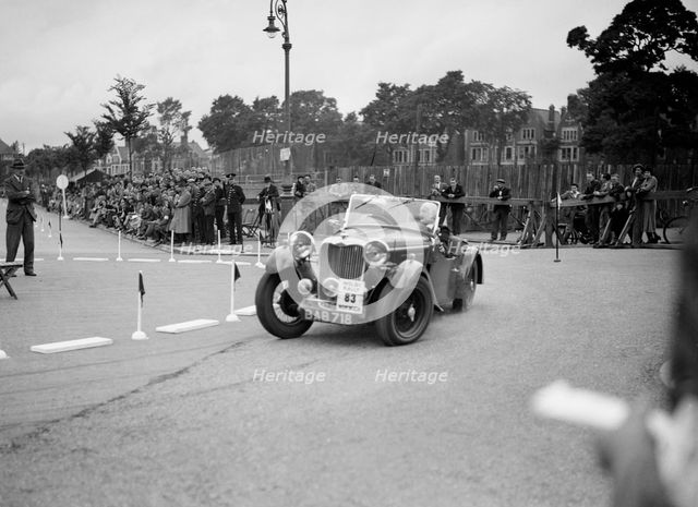 Singer B37 1.5 litre sports of FS Barnes competing in the South Wales Auto Club Welsh Rally, 1937 Artist: Bill Brunell.