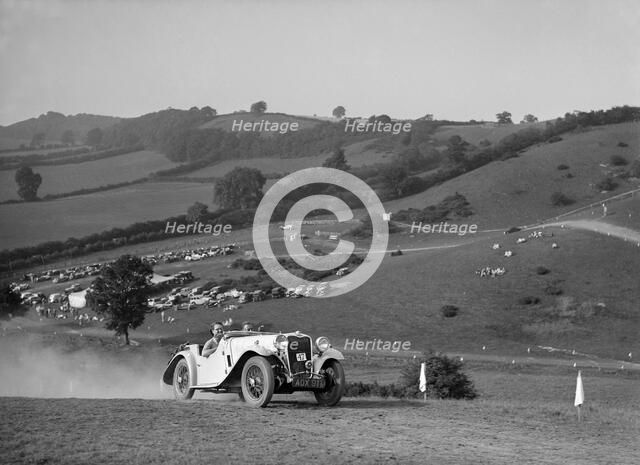 Singer competing in the Singer CC Rushmere Hill Climb, Shropshire 1935. Artist: Bill Brunell.