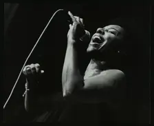 Singer Elaine Delmar performing at Berkhamsted Civic Centre, Hertfordshire, 1986. Creator: Denis Williams