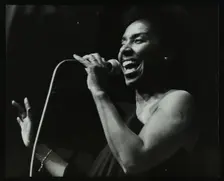 Singer Elaine Delmar performing at Berkhamsted Civic Centre, Hertfordshire, 1986. Creator: Denis Williams