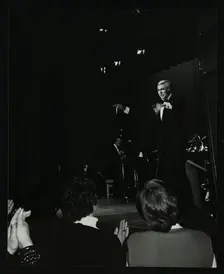 Singer Howard Keel on stage at the Forum Theatre, Hatfield, Hertfordshire, 14 May 1983. Creator: Denis Williams