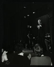 Singer Howard Keel on stage at the Forum Theatre, Hatfield, Hertfordshire, 14 May 1983. Creator: Denis Williams