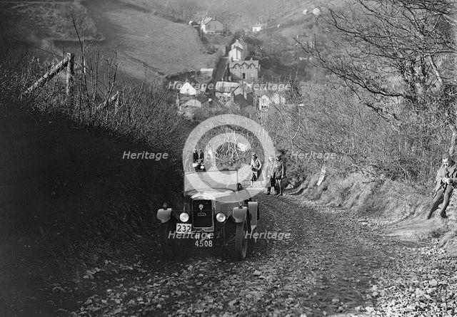 Singer Junior of RW Everard competing in the MCC Lands End Trial, Beggars Roost, Devon, 1929. Artist: Bill Brunell.