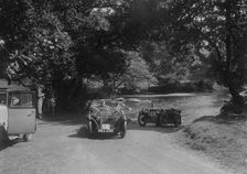 Singer Le Mans and MG D type at the Mid Surrey AC Barnstaple Trial, Tarr Steps, Exmoor, 1934. Artist: Bill Brunell