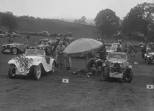 Singer Le Mans and MG J2 at the MG Car Club Rushmere Hillclimb, Shropshire, 1935. Artist: Bill Brunell