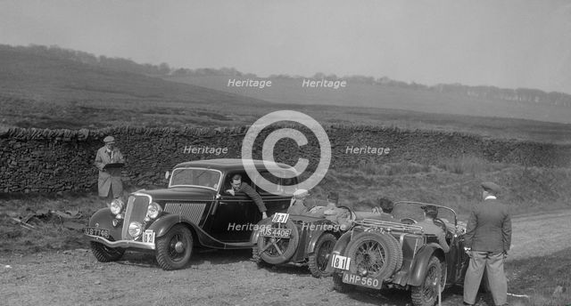 Singer Le Mans, Ford V8 and MG J2 at the Sunbac Inter-Club Team Trial, 1935. Artist: Bill Brunell.