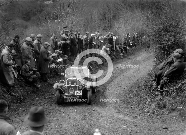 Singer Le Mans of HM Hutton competing in the MCC Lands End Trial, 1935. Artist: Bill Brunell.