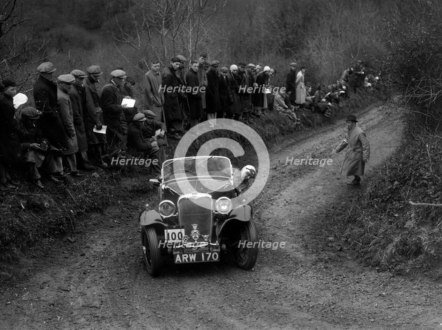 Singer Le Mans of J Eason-Gibson competing in the MCC Lands End Trial, 1935. Artist: Bill Brunell.