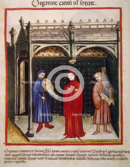 Singing with organ and stringed instrument, 14th century.  Creator: Unknown.