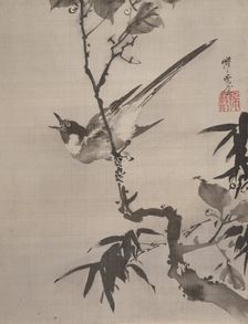 Singing Bird on a Branch, ca. 1887. Creator: Kawanabe Kyosai