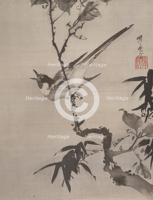Singing Bird on a Branch, ca. 1887. Creator: Kawanabe Kyosai.