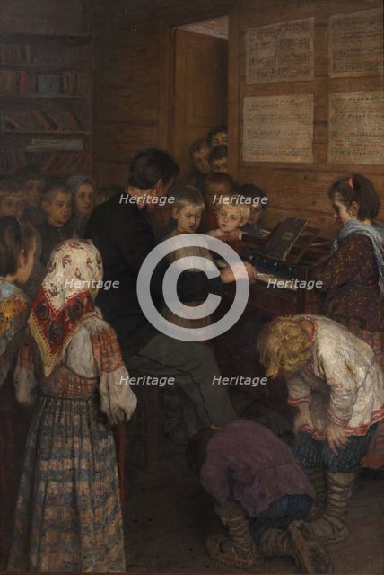 Singing lesson at the village school.