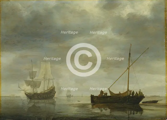 Single-Master and Frigate Firing Salute on a Calm Sea, c1645-1648. Creator: Simon de Vlieger.