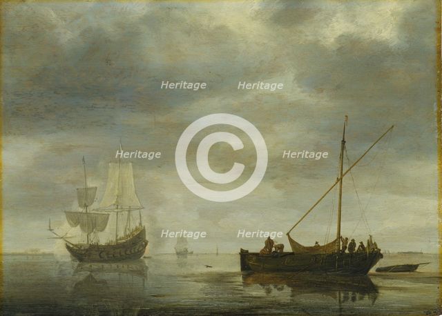Single-Master and Frigate Firing Salute on a Calm Sea, c1645-1648. Creator: Simon de Vlieger.