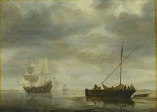 Single-Master and Frigate Firing Salute on a Calm Sea, c1645-1648. Creator: Simon de Vlieger