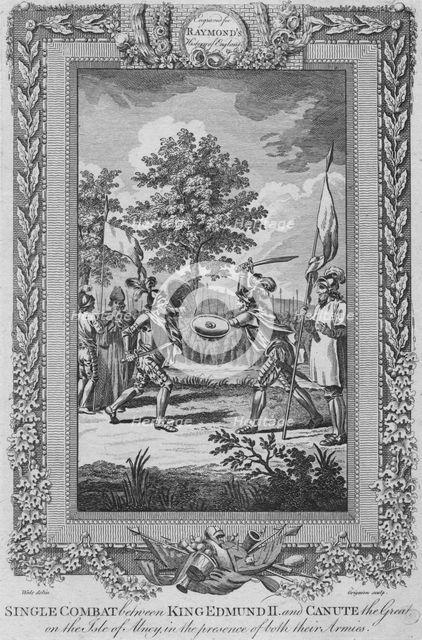 'Single Combat between King Edmund II and Canute the Great on the Isle of Abney', 1787. Artist: Unknown.