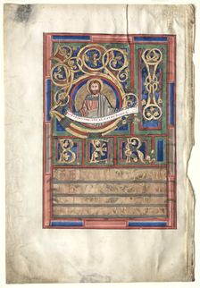 Single Leaf Excised from a Gospel Book with Initial L[iber generationis]: St. Matthew (verso), c1190 Creator: Unknown