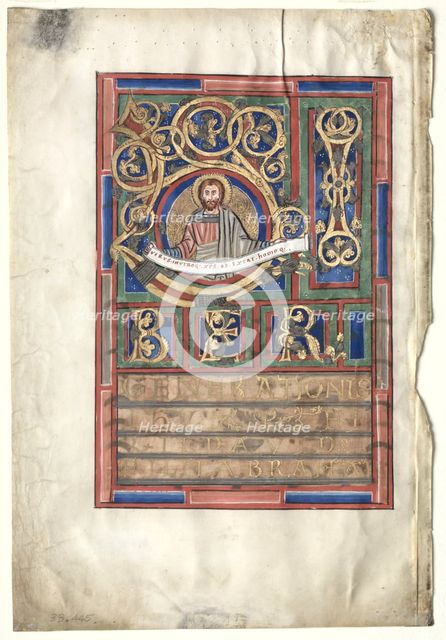 Single Leaf Excised from a Gospel Book with Initial L[iber generationis]: St. Matthew (verso), c1190 Creator: Unknown.