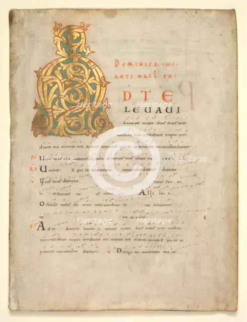 Single Leaf Excised from a Gradual and Sacramentary: Initial A[d te lavavi], c. 1000-1010. Creator: Unknown.