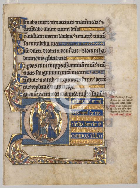 Single Leaf Excised from a Psalter: Initial D[ominus illuminatio mea] with Samuel…, c. 1270-1290. Creator: Unknown.