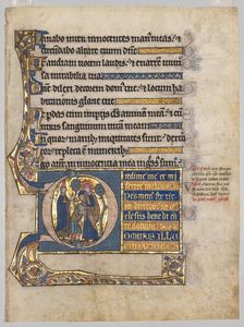 Single Leaf Excised from a Psalter: Initial D[ominus illuminatio mea] with Samuel…, c. 1270-1290. Creator: Unknown