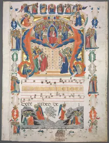 Single Leaf Excised from an Antiphonary: Inital A[spiciens a longe] with Christ in Majesty. Creator: Unknown