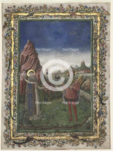 Single Leaf from a Missal: Two Male Saints, late 1400s. Creator: Unknown.