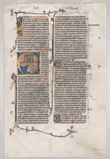 Single Leaf from a Bible: Initial E[t factum est] with Jonah Swallowed by the Whale, c. 1290. Creator: Unknown
